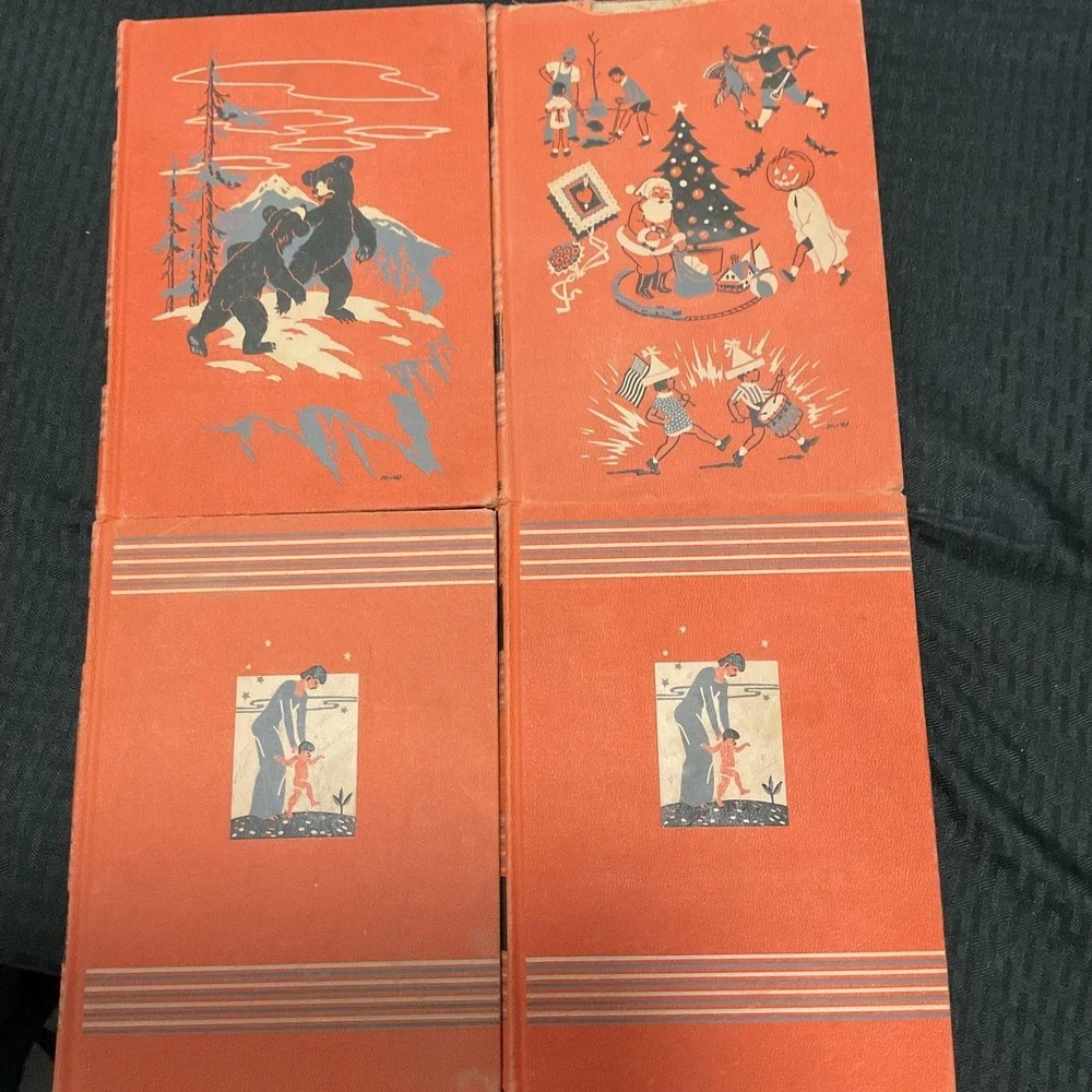 Vintage Childcraft 1954 Orange HC Book Lot Vol 3 6 9 12 Field USA Children's Set